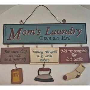 Mom's Laundry Wooden Hanging Sign Decor Folk Art Country Core Cottage Core Gift